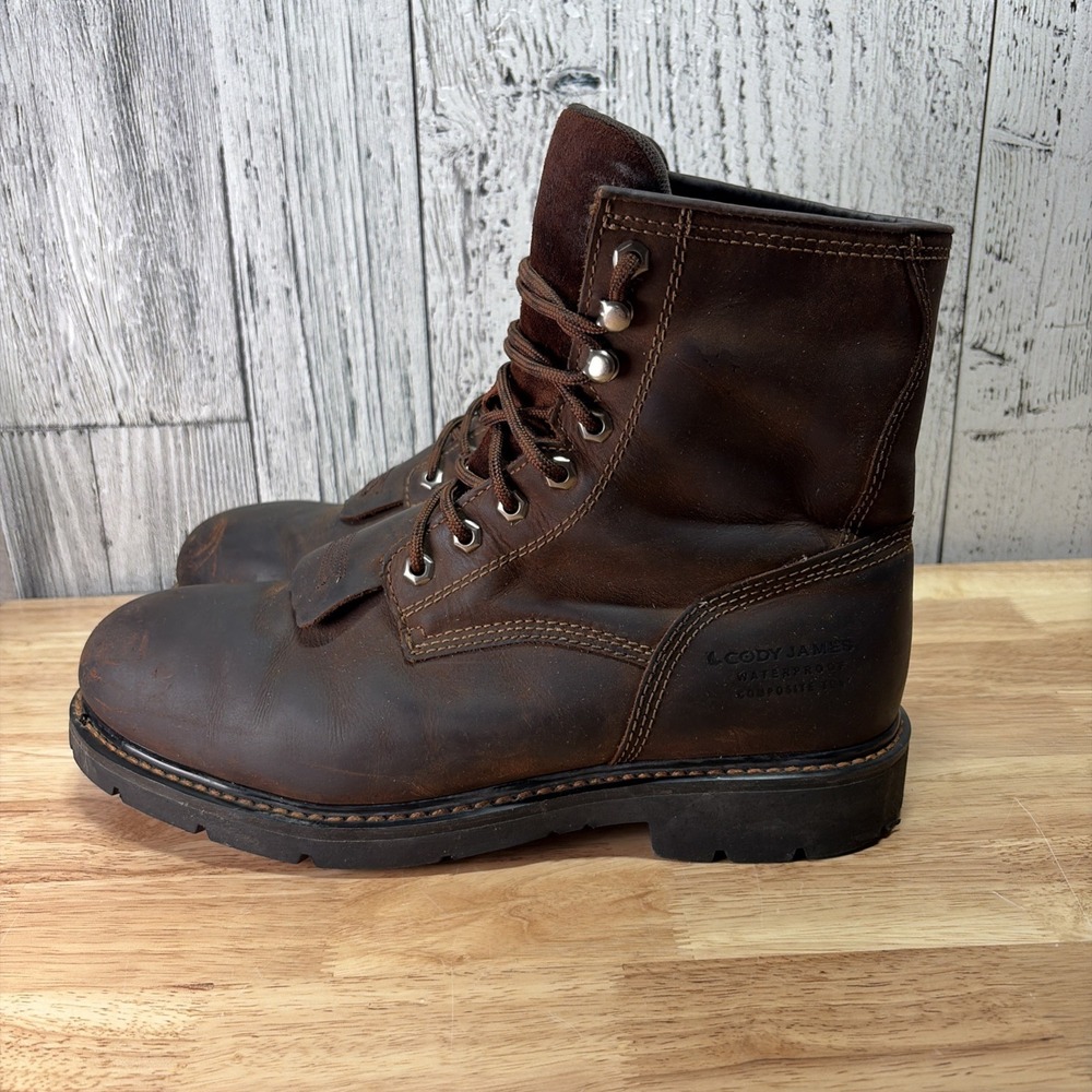 Cody James Lace Up Round Composite Toe Kiltie Waterproof Boots Brown 11d 8"